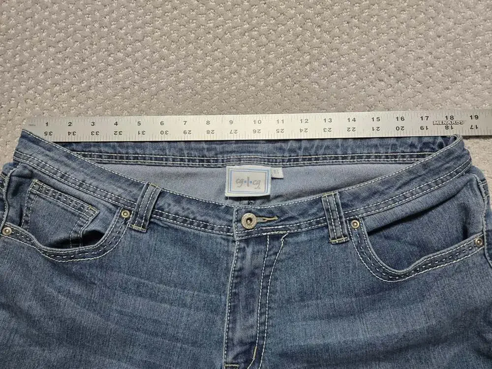 cg.l.cg Women's Mid-Rise Bootcut Blue Denim Jeans with Embellished Flap Pockets